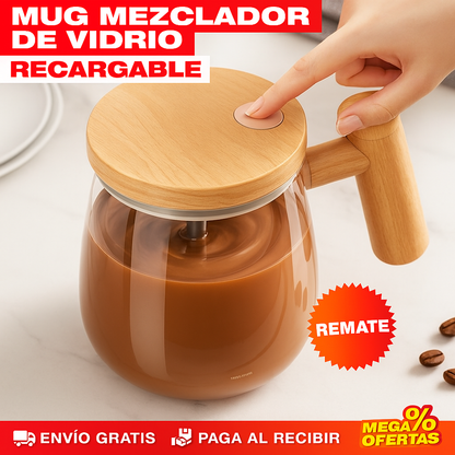Mug Mezclador de Vidrio Recargable – Mezcla Perfecta en Segundos Sin Ensuciar